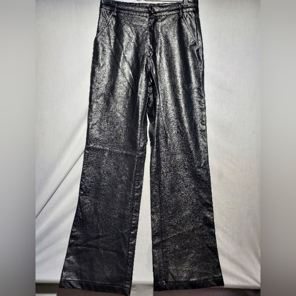 EUC Princess Polly black faux leather pants size 4 moto straight leg flare